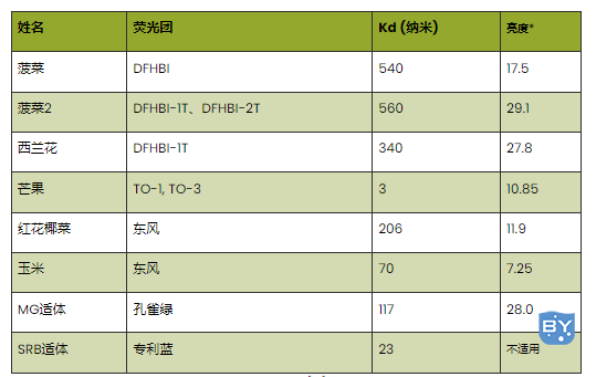 表 1.最常用的发光适体